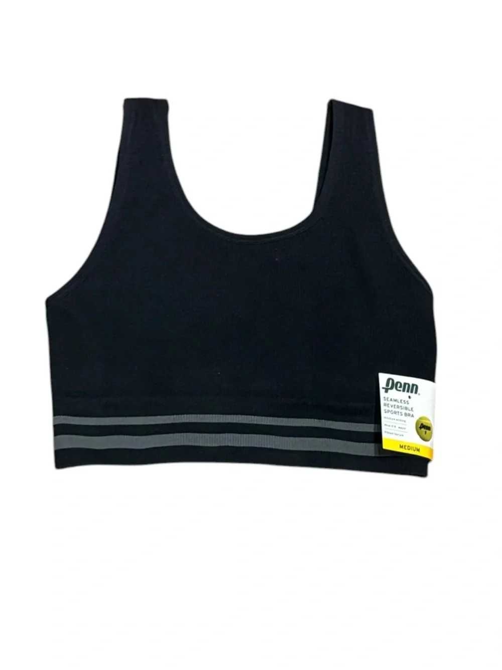 Penn Seamless Reversible Black and Gray Ribbed‎ Sports Bralette, Size M